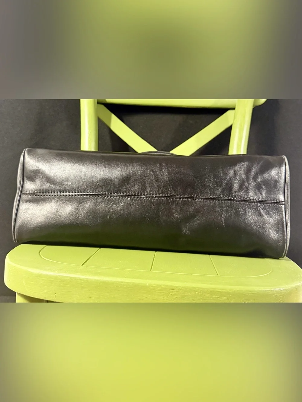 Kate Spade Black Leather East West Barrel Satchel Y2K
